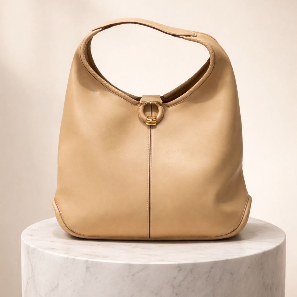 Salvatore Ferragamo Margot Beige Leather Hobo Shoulder Bag